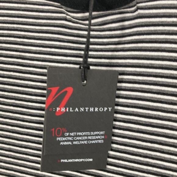 Philanthropy Women's Black Striped Short Sleeve Slit Neck T-Shirt Size XS New - Picture 9 of 12